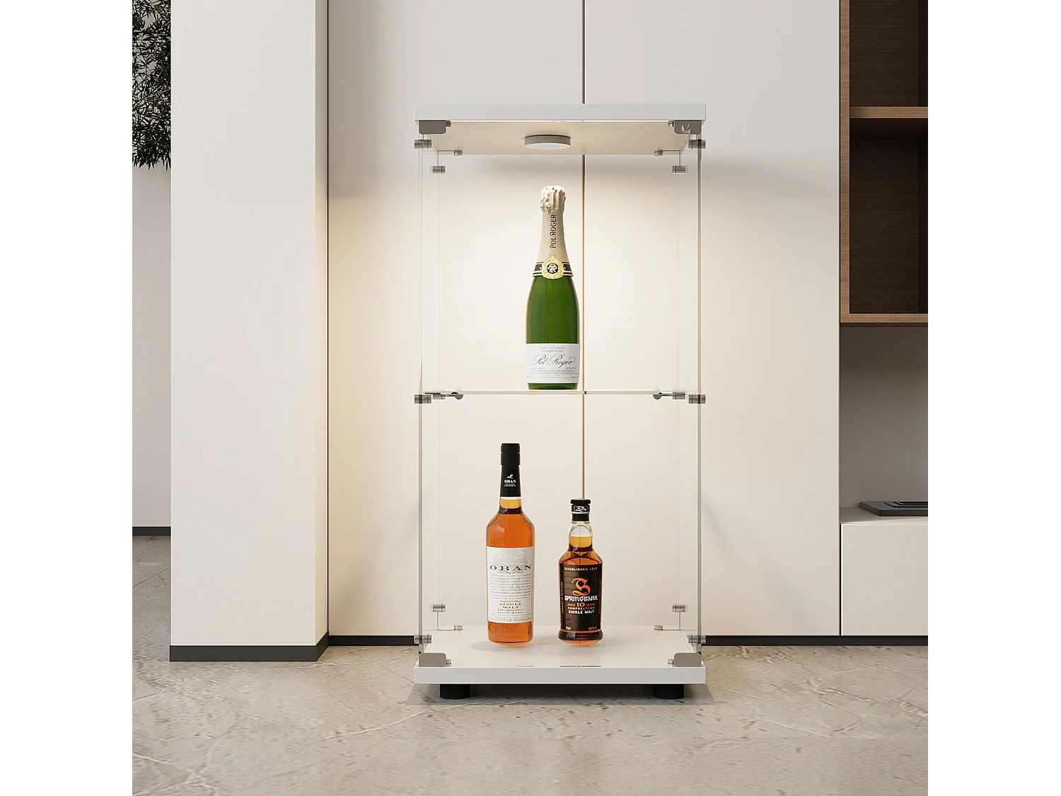 Vitrina de vidrio de doble capa con puerta, estantería independiente para sala de estar, dormitorio, oficina, 40,4 x 36,5 x 86,2 cm, color blanco