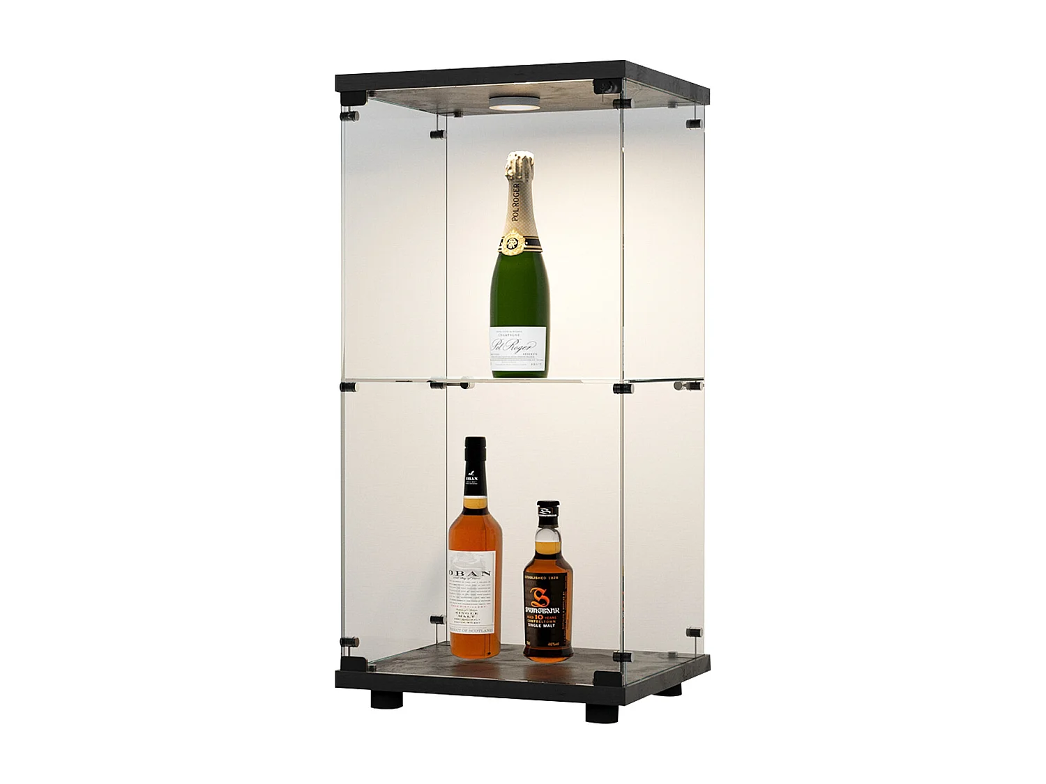 Vitrina de vidrio de doble capa con puerta, estantería independiente para sala de estar, dormitorio, oficina, 40,4 x 36,5 x 86,2 cm, color negro