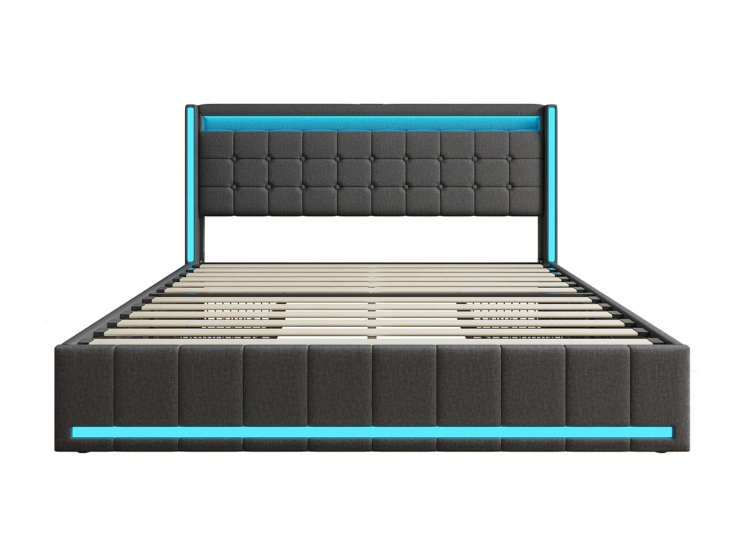 Lit Double 140x200cm avec Éclairage LED et Charge USB,lit 2 Personnes avec 4 Tiroirs,Lit de Tiroir Facile à Assembler,Lin,sans Matelas, Gris Foncé