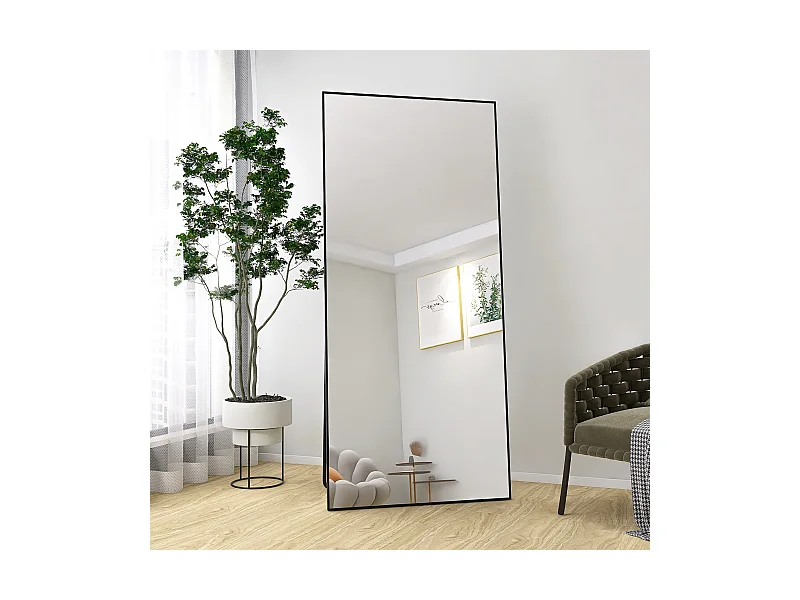 Miroir sur pied - Cadre en métal - 180 x 80 cm - rectangle - pour salon ou dressing - noir
