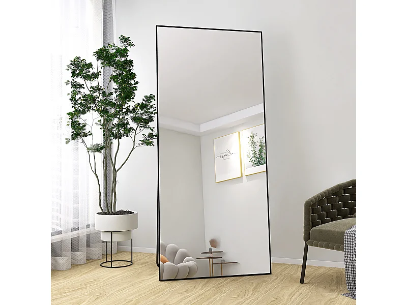 Miroir sur pied - Cadre en métal - 180 x 80 cm - rectangle - pour salon ou dressing - noir