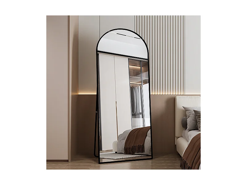 Miroir sur pied - Cadre en métal - 180 x 80 cm - arc - pour salon ou dressing - noir