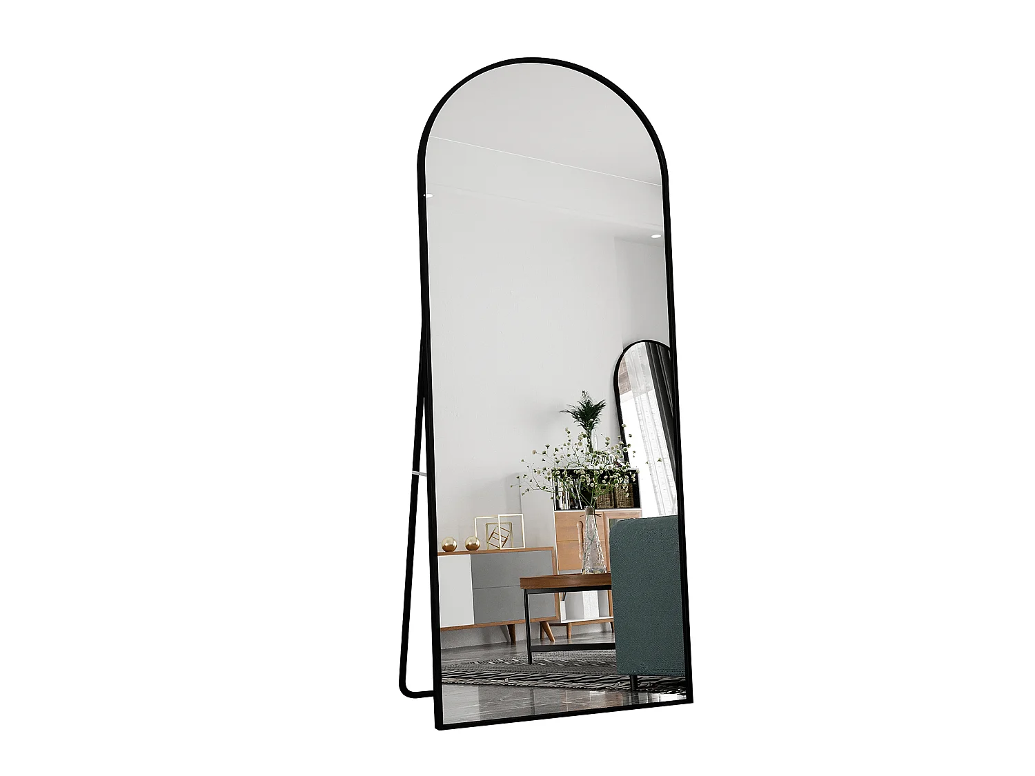 Miroir sur pied - Cadre en métal - 180 x 80 cm - arc - pour salon ou dressing - noir