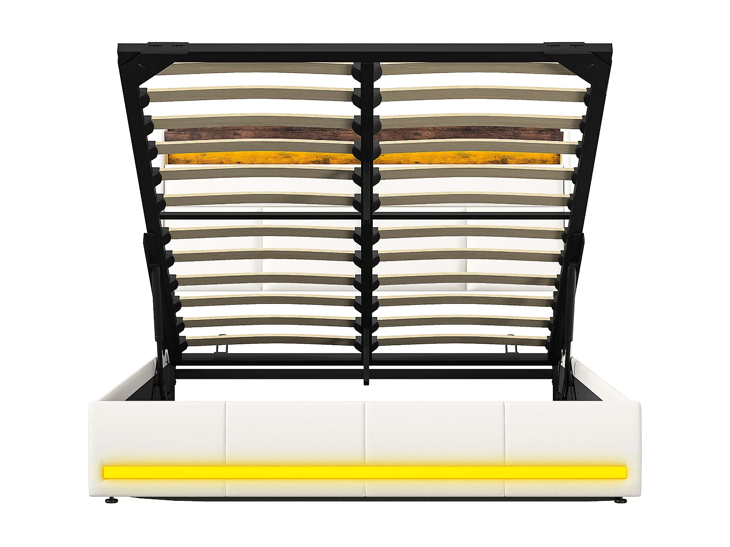 Lit Coffre 160x200, Lit Double avec Rangement, lit 160 x 200 cm avec Sommier LED et USB, Lits Rembourré Cadre de Lits avec à Lattes,PU sans Matelas, Blanc