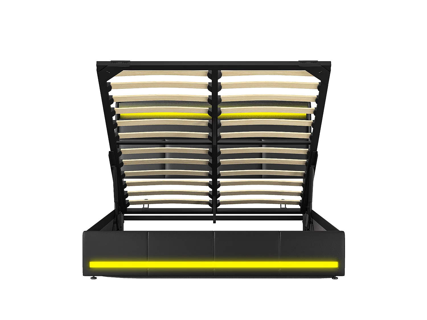 Lit Coffre 140x200 - avec LED et USB - PU - Noir - Lits Rembourré Cadre de Lits avec à Lattes - avec Rangement