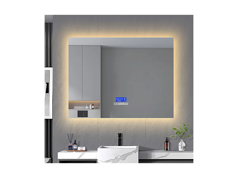 Miroir de Salle de Bain,100x80cm,Miroir LED avec haut-parleur Bluetooth,Éclairage réglable,Fonction anti-buée,Affichage Température