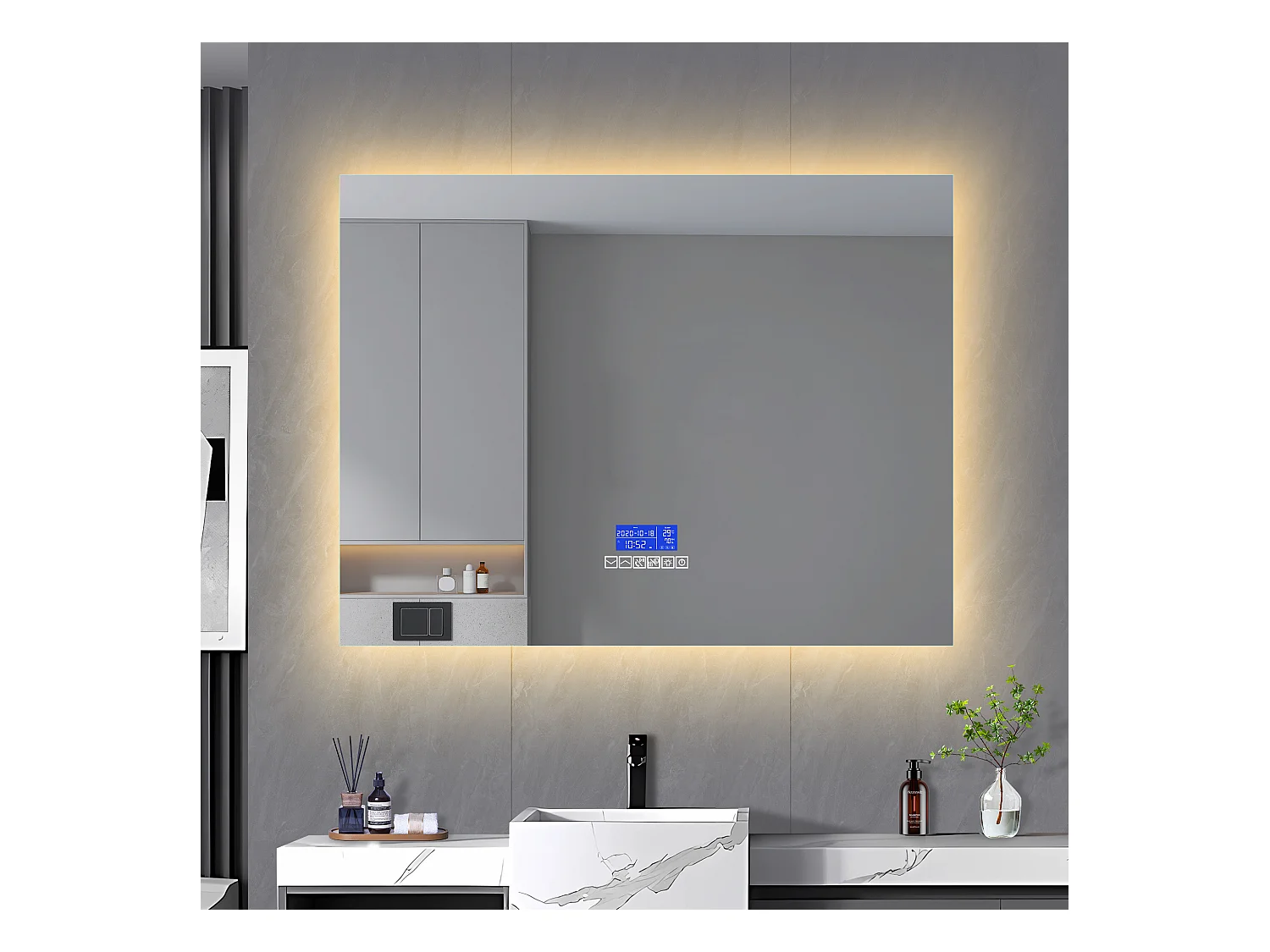 Miroir de Salle de Bain,100x80cm,Miroir LED avec haut-parleur Bluetooth,Éclairage réglable,Fonction anti-buée,Affichage Température