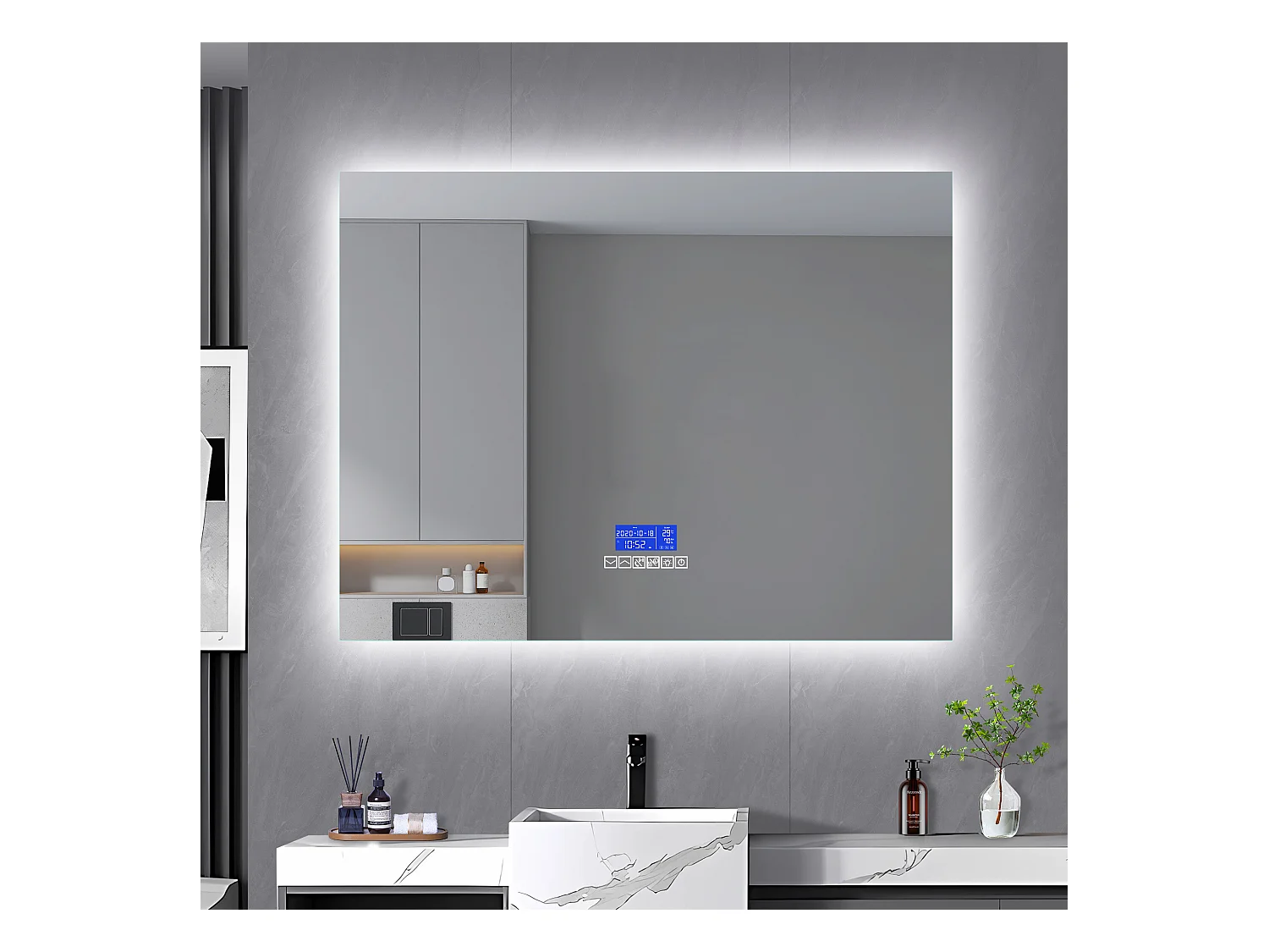 Miroir de Salle de Bain,100x80cm,Miroir LED avec haut-parleur Bluetooth,Éclairage réglable,Fonction anti-buée,Affichage Température