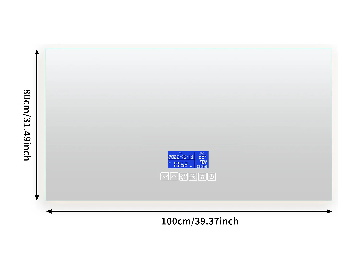 Badkamerspiegel, 100x80cm, LED-spiegel met Bluetooth-luidspreker, verstelbare verlichting, anti-condensfunctie, temperatuurweergave