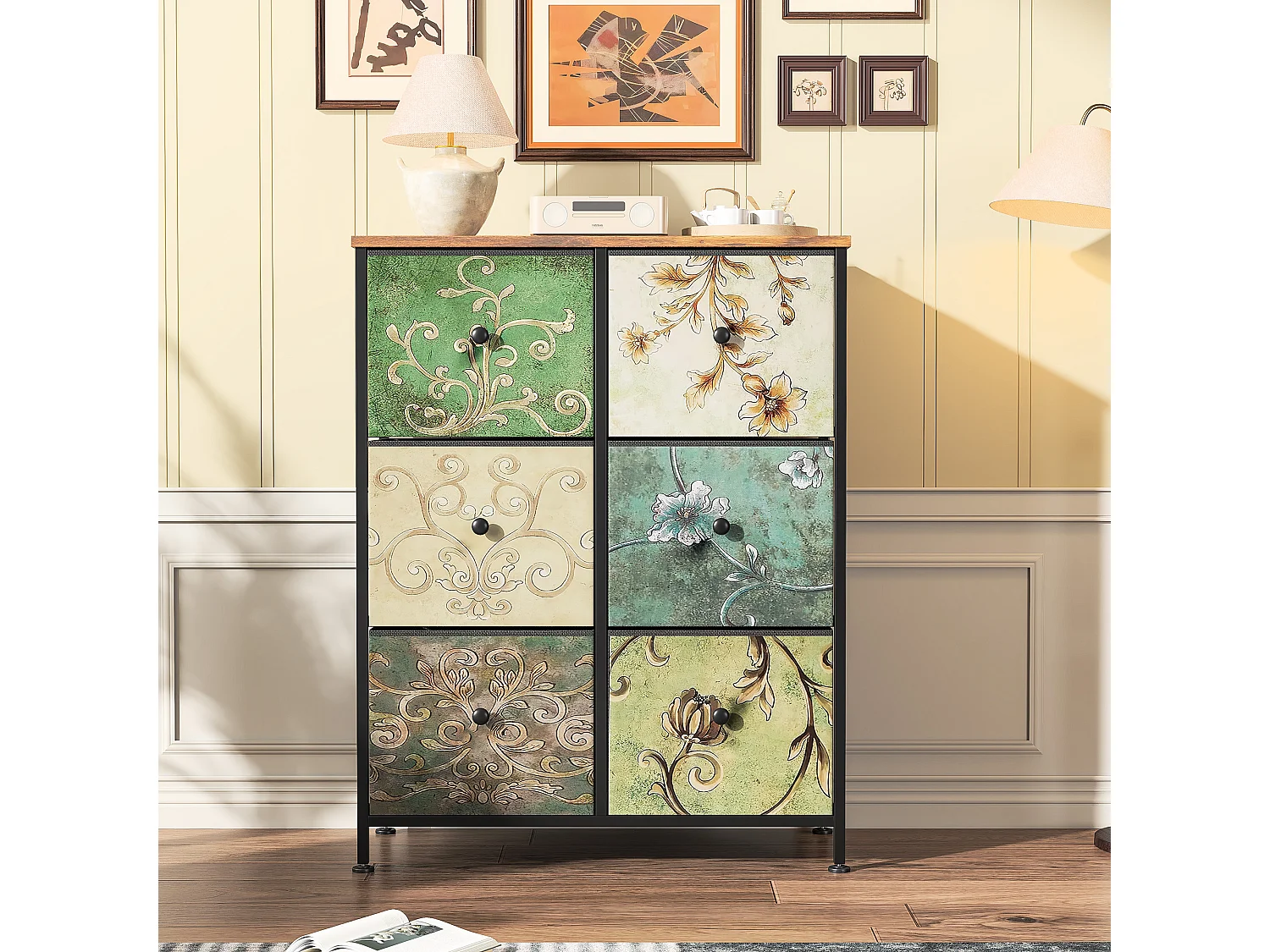 Commode de chambre avec 6 tiroirs, Meuble de rangement, Style rétro,Buffet pour chambre/bureau/salon, 67 x 30 x 86 cm