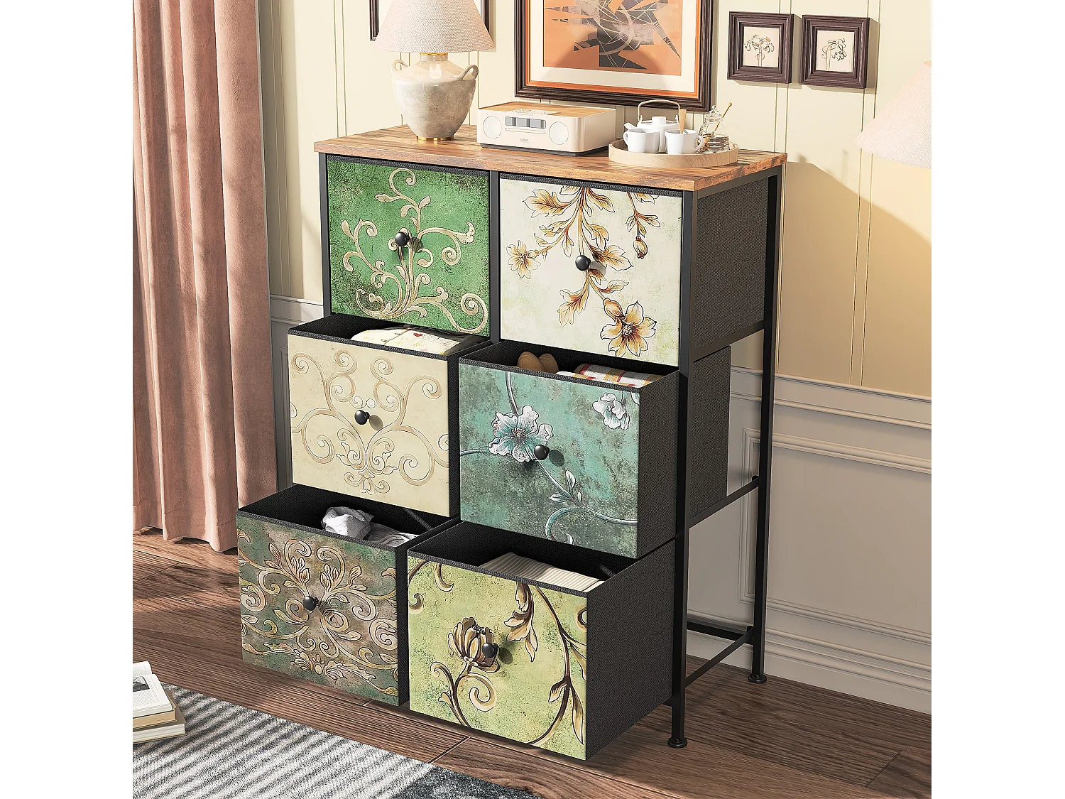 Commode de chambre avec 6 tiroirs, Meuble de rangement, Style rétro,Buffet pour chambre/bureau/salon, 67 x 30 x 86 cm