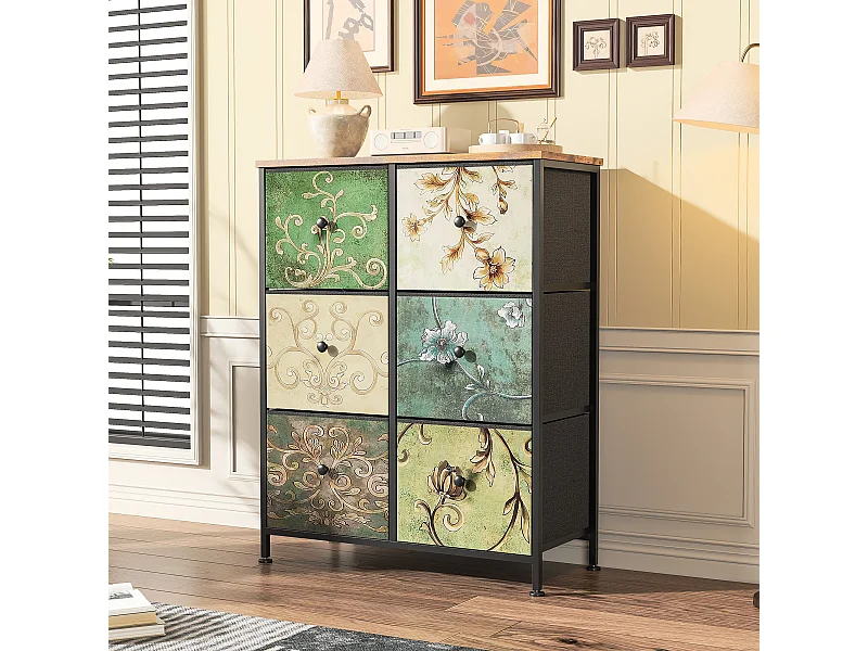 Commode de chambre avec 6 tiroirs, Meuble de rangement, Style rétro,Buffet pour chambre/bureau/salon, 67 x 30 x 86 cm