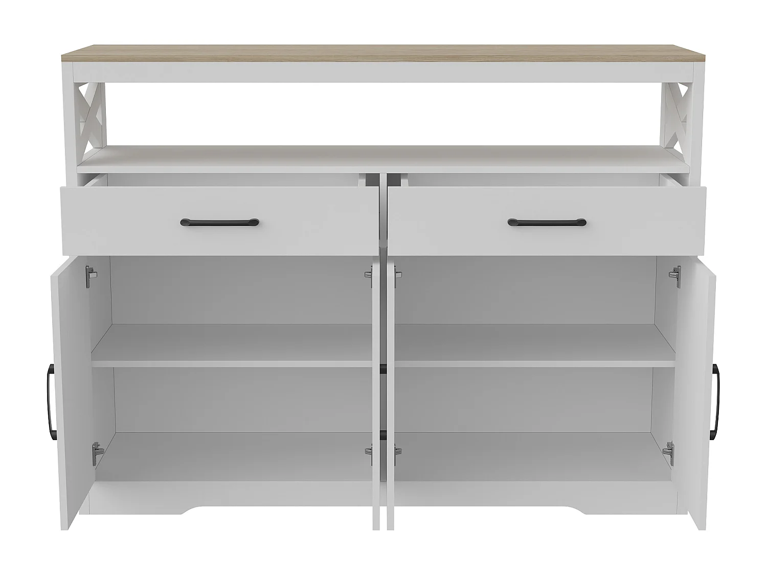 Buffet, Meuble Cuisine Blanc, Meuble de Rangement, Buffet de Cuisine Rangement, 2 tiroirs et 4 Portes, Buffet 140×40×105cm, Blanc