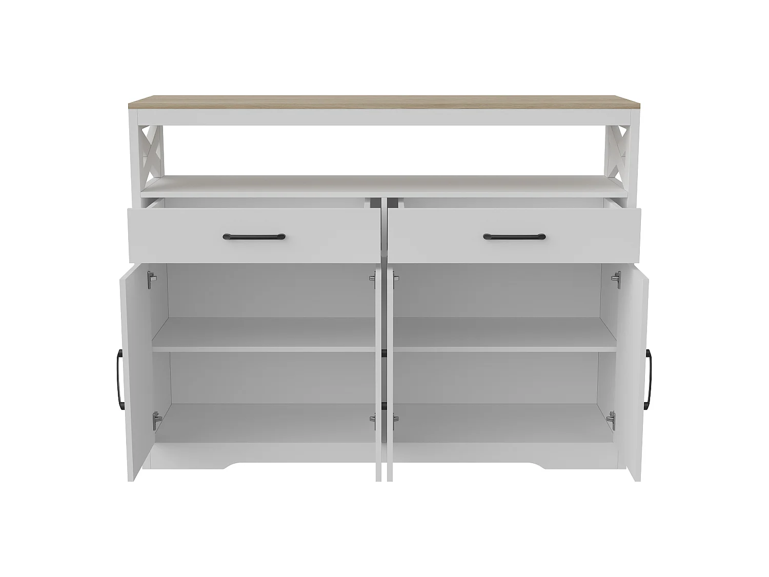 Buffet, Meuble Cuisine Blanc, Meuble de Rangement, Buffet de Cuisine Rangement, 2 tiroirs et 4 Portes, Buffet 140×40×105cm, Blanc