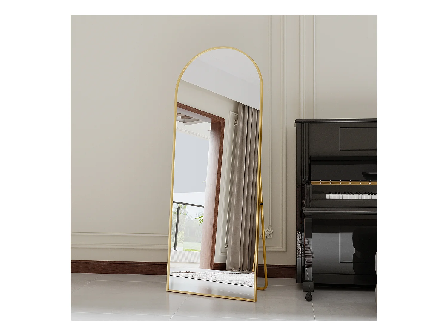 Miroir sur pied - 165 x 60 cm - Cadre en métal - arc - pour salon ou dressing - Or