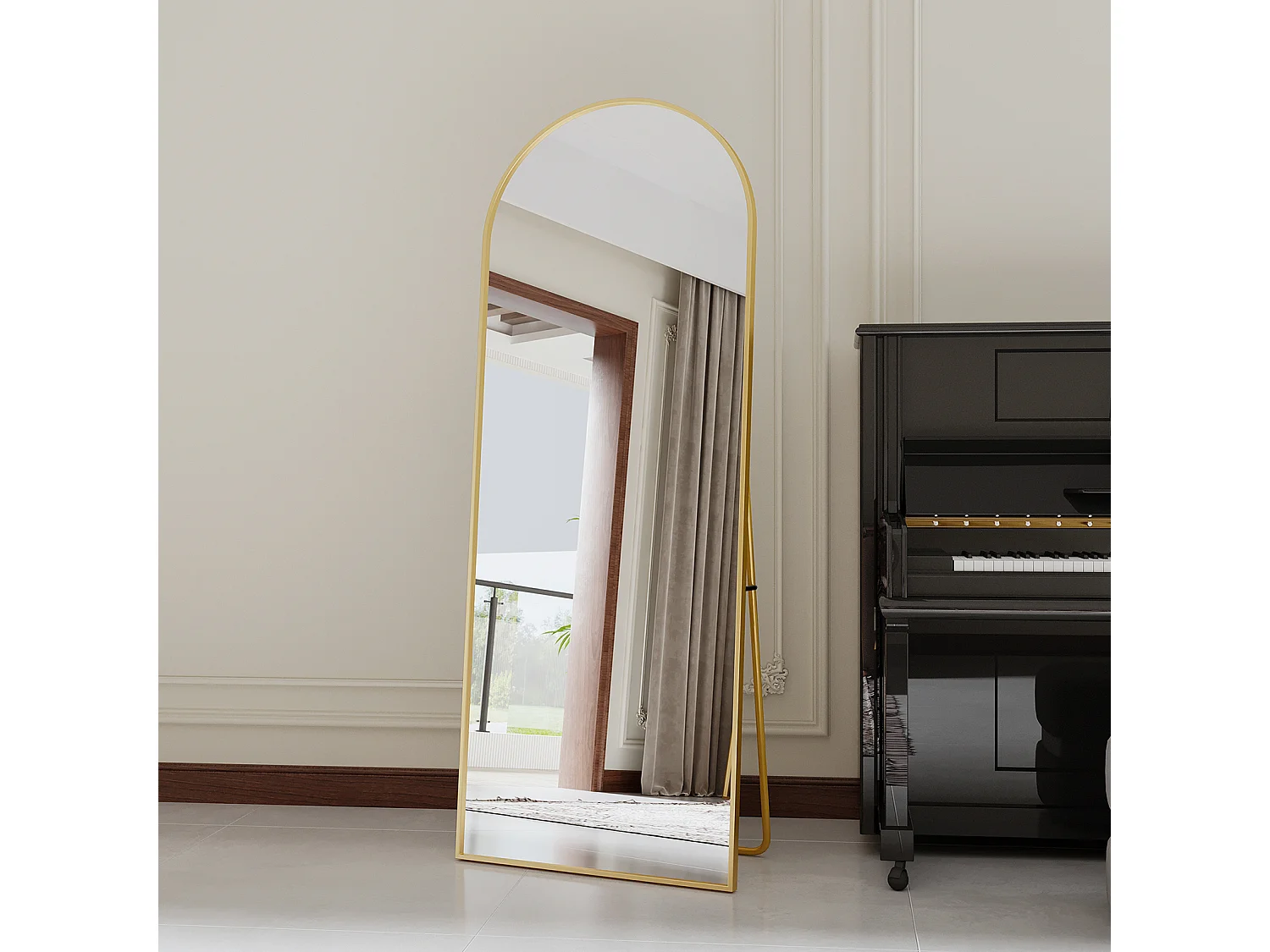 Miroir sur pied - 165 x 60 cm - Cadre en métal - arc - pour salon ou dressing - Or