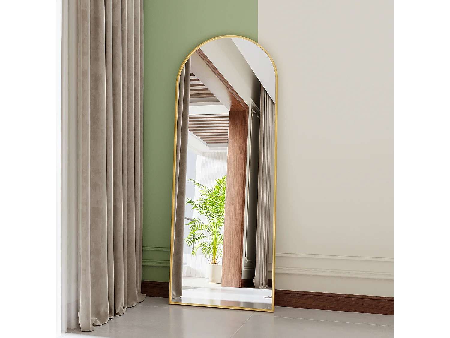 Miroir sur pied - 165 x 60 cm - Cadre en métal - arc - pour salon ou dressing - Or