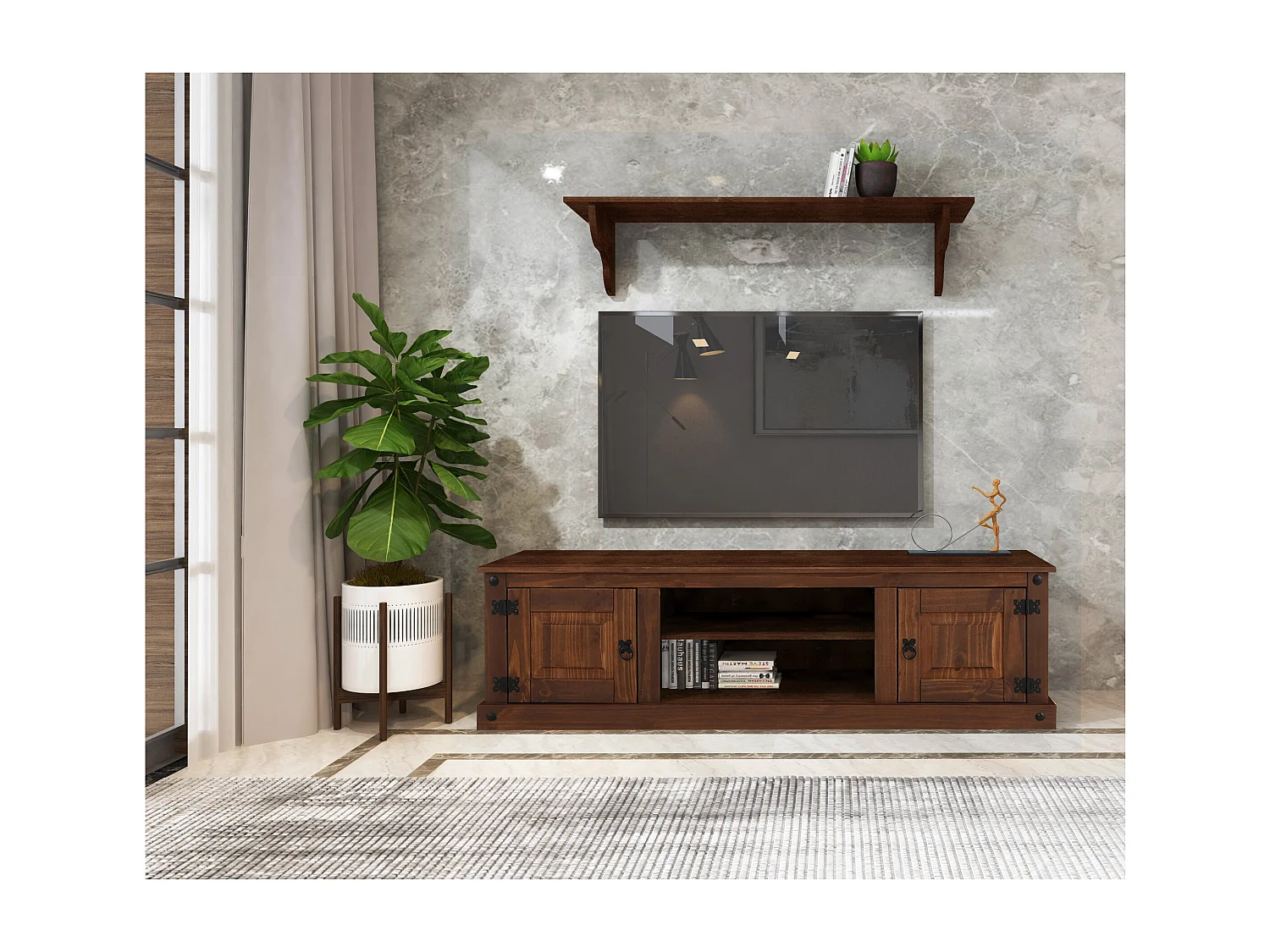 Mexico | Etagère murale en pin couleur bois foncé 120 cm