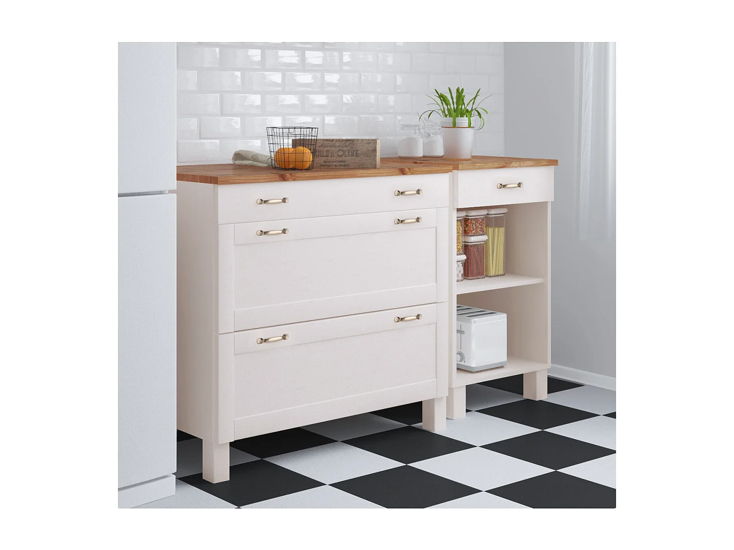 Alby | Meuble de cuisine en pin à trois tiroirs