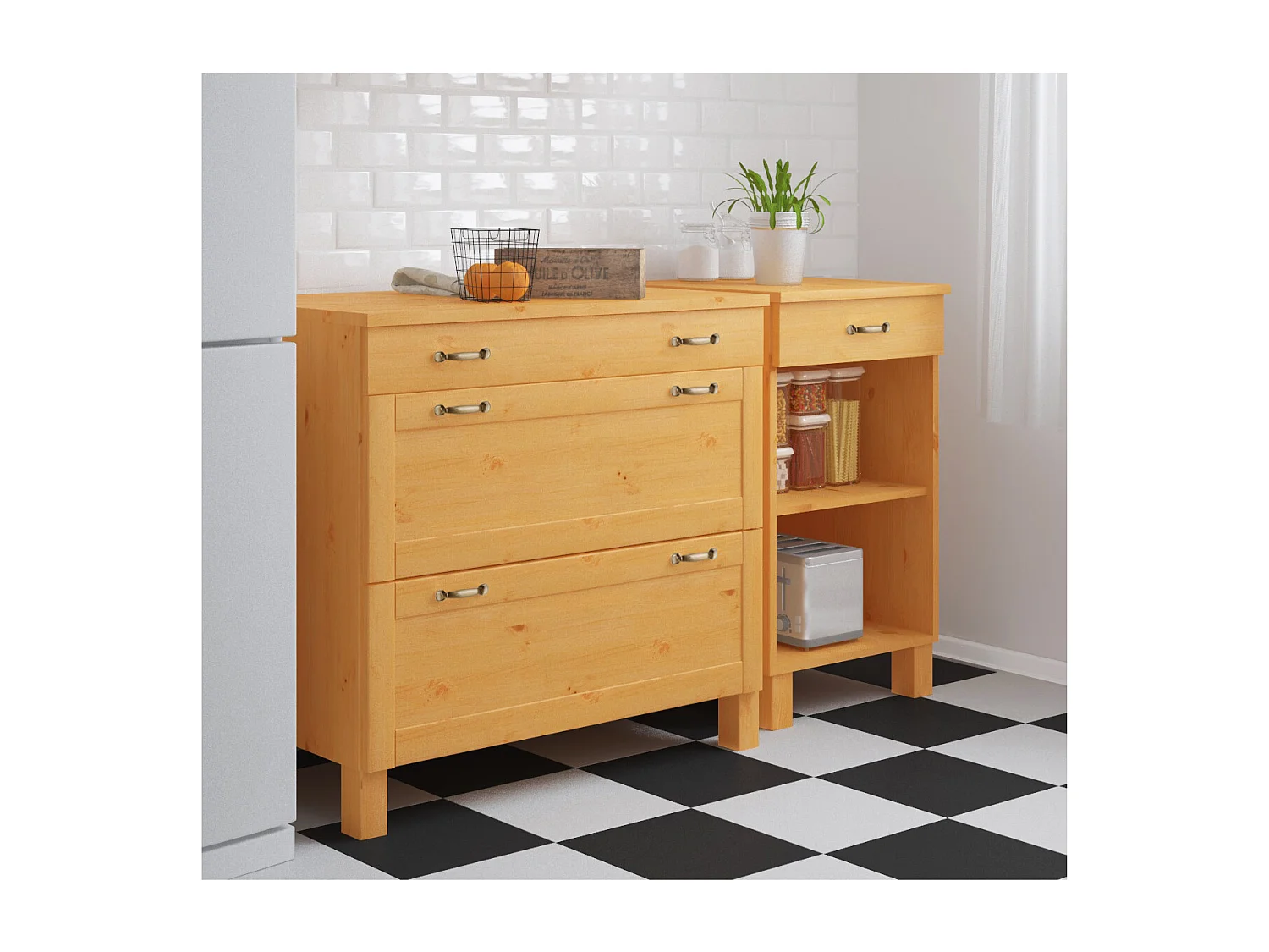 Alby | Meuble de cuisine à trois tiroirs en bois de pin