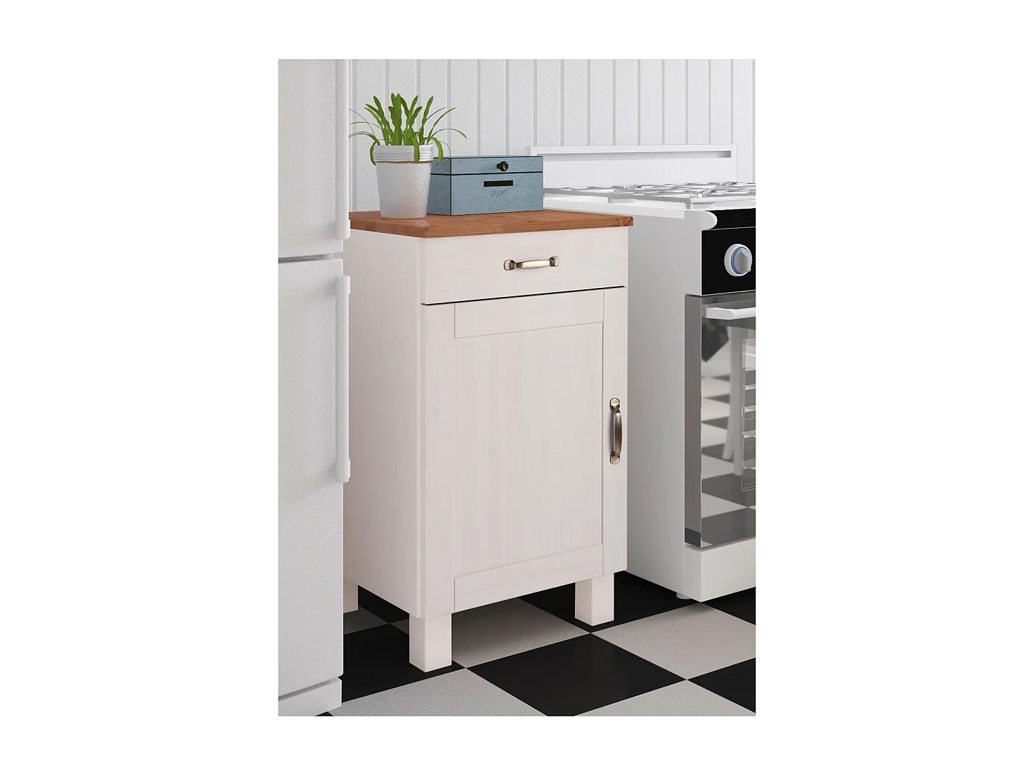Alby | Meuble de cuisine avec une porte et un tiroir en bois de pin