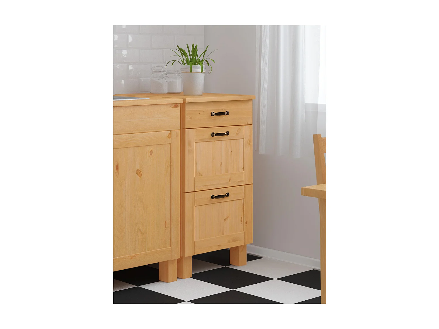 Alby | Meuble de cuisine en pin à trois tiroirs