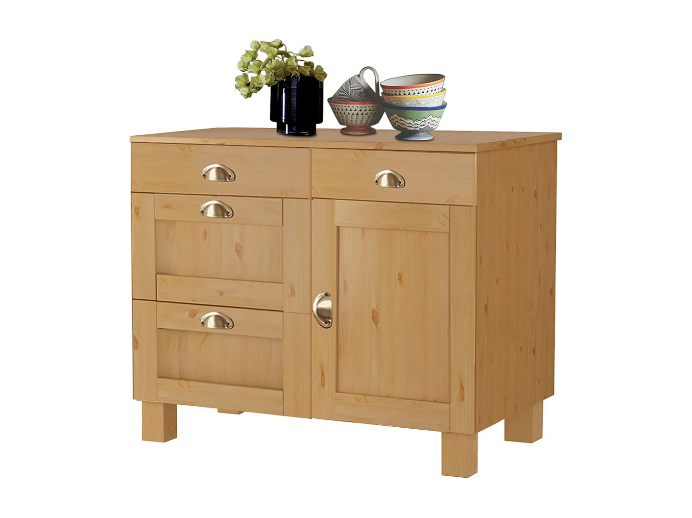 Toscana | Meuble de cuisine en pin avec une porte et quatre tiroirs
