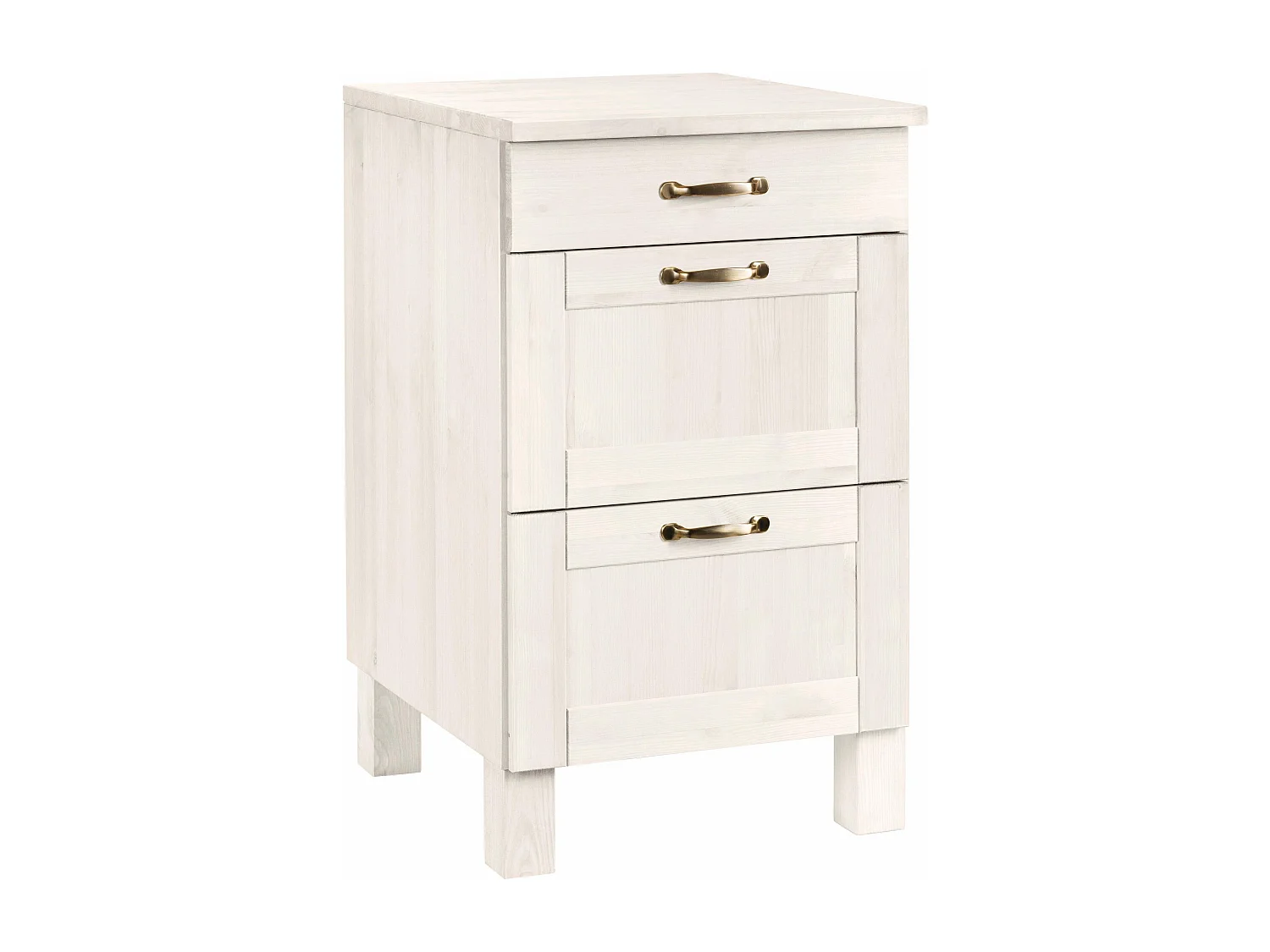 Alby | 60 cm Meuble de cuisine en pin à trois tiroirs en blanc