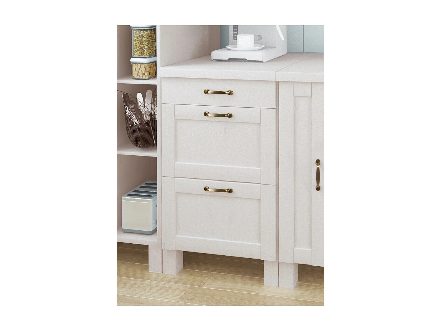 Alby | 60 cm Meuble de cuisine en pin à trois tiroirs en blanc