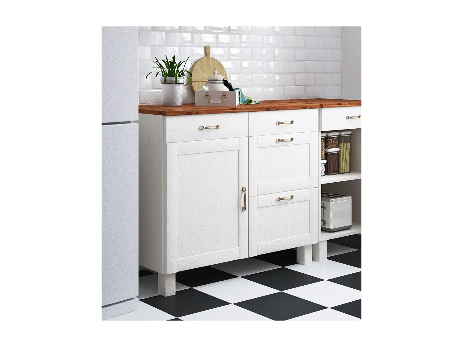 Alby | Meuble de cuisine à quatre tiroirs et une porte en bois de pin