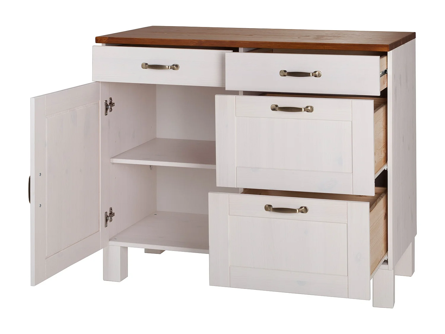 Alby | Meuble de cuisine à quatre tiroirs et une porte en bois de pin