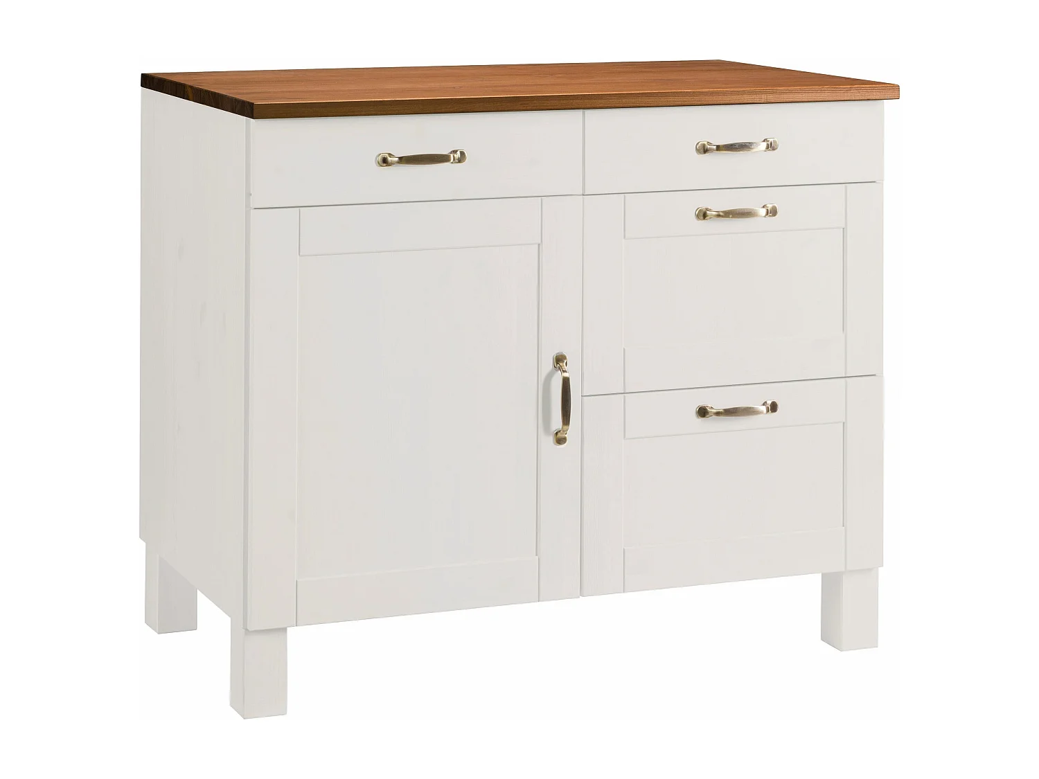 Alby | 60 cm Meuble de cuisine en pin avec une porte et quatre tiroirs
