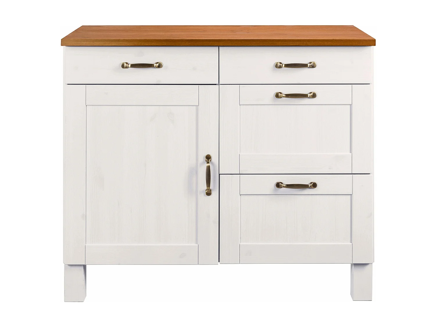 Alby | 60 cm Meuble de cuisine en pin avec une porte et quatre tiroirs
