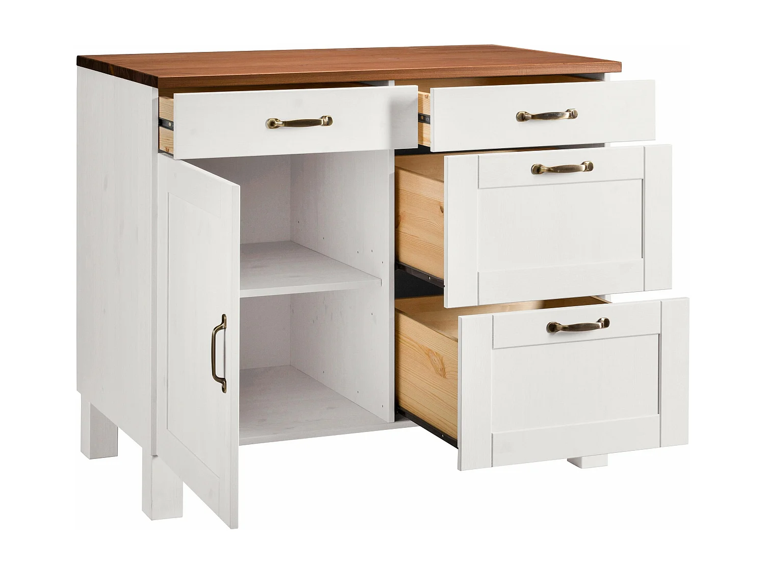 Alby | 60 cm Meuble de cuisine en pin avec une porte et quatre tiroirs