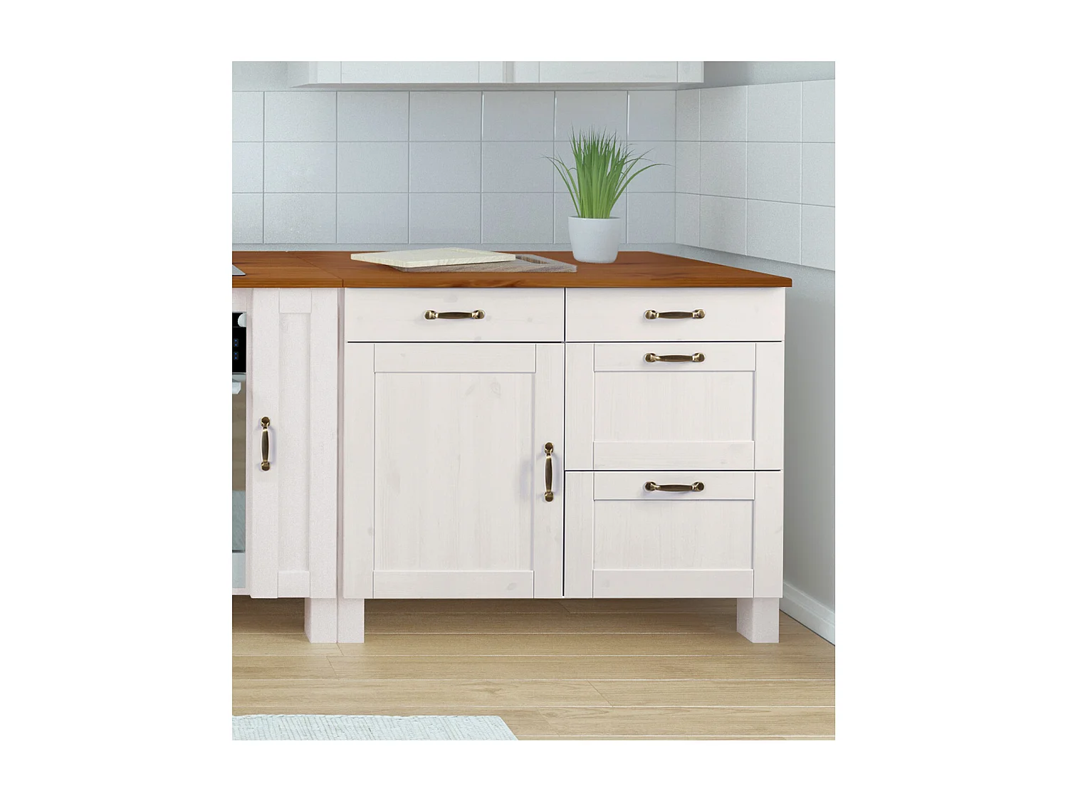 Alby | 60 cm Meuble de cuisine en pin avec une porte et quatre tiroirs