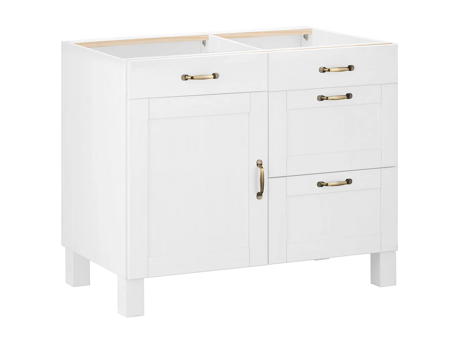 Dalby | Meuble de cuisine en pin blanc avec une porte et quatre tiroirs