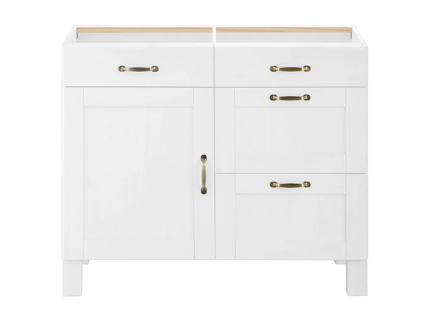 Dalby | Meuble de cuisine en pin blanc avec une porte et quatre tiroirs