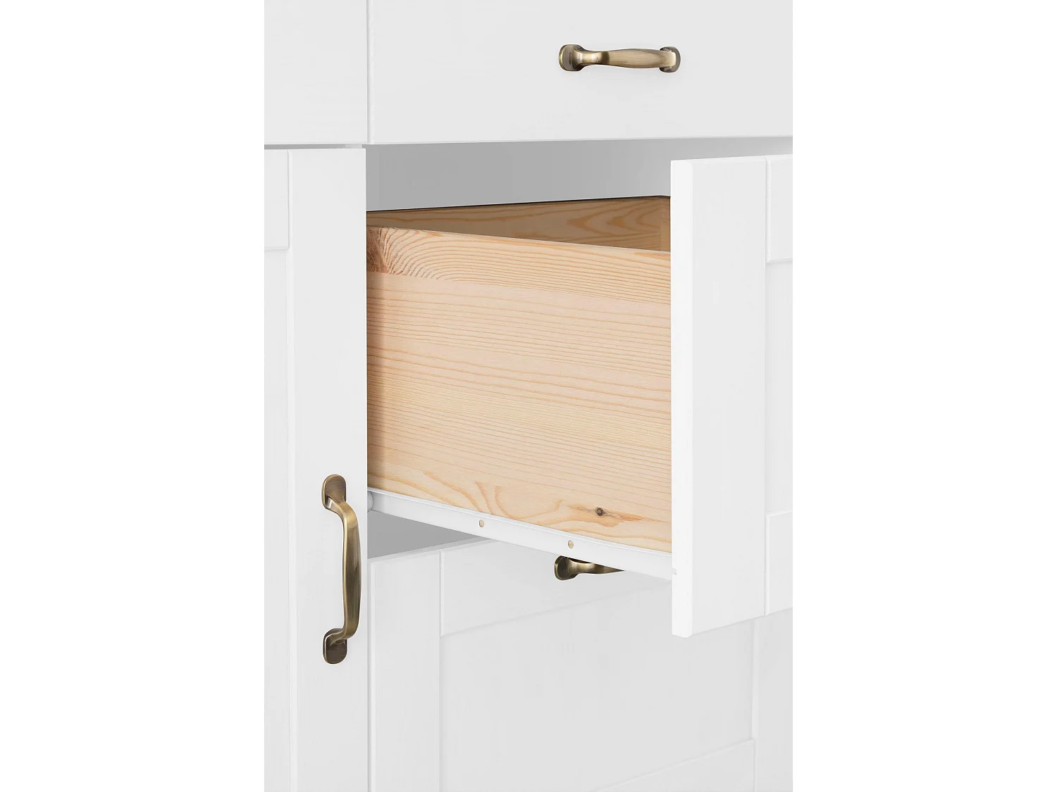 Dalby | Meuble de cuisine en pin blanc avec une porte et quatre tiroirs