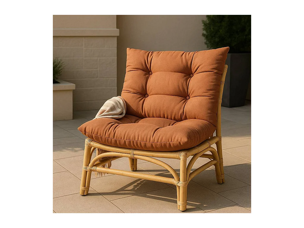 Salon de jardin en rotin avec coussins terracotta Rattan