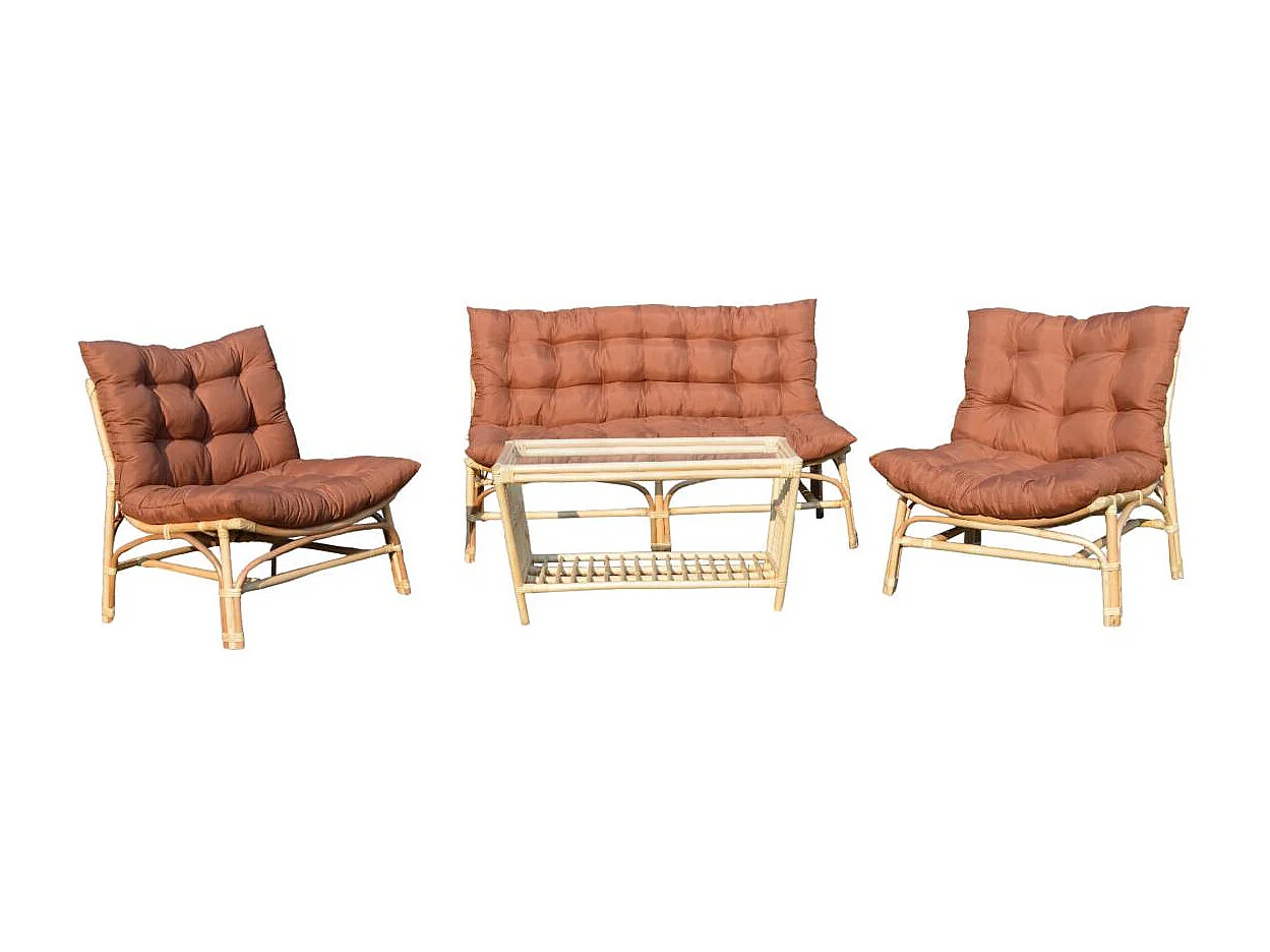 Salon de jardin en rotin avec coussins terracotta Rattan