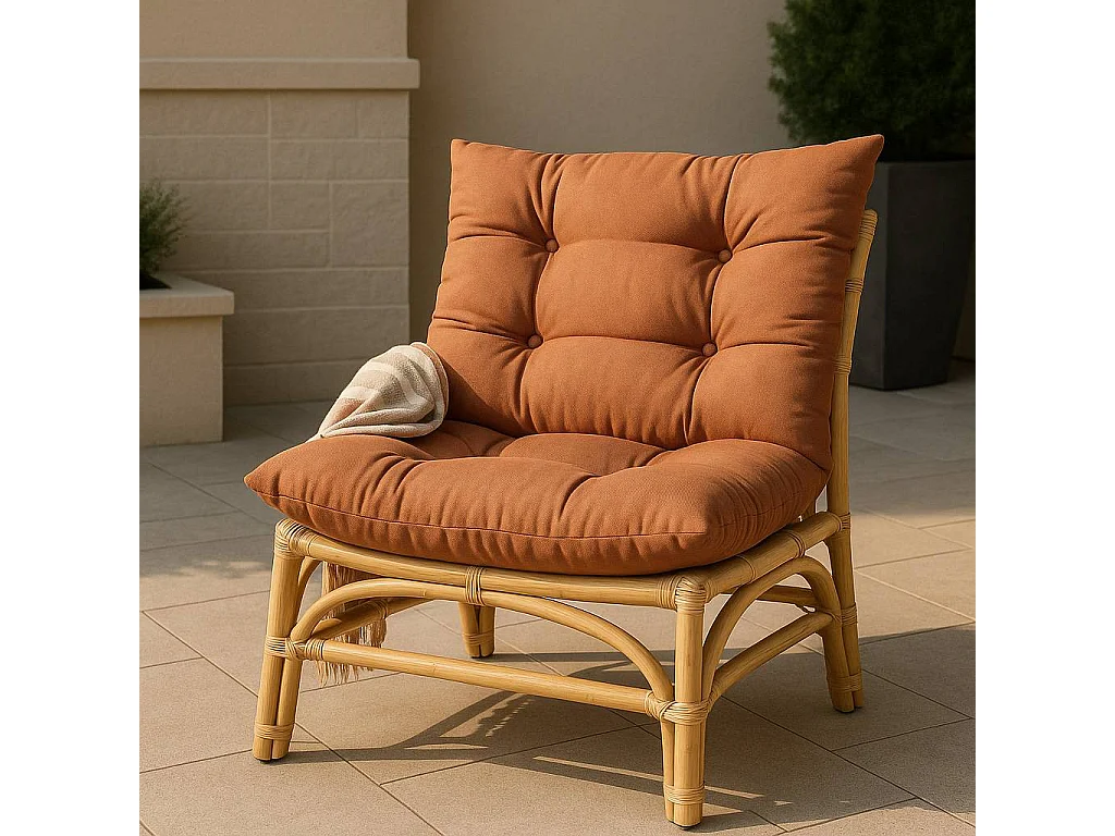 Salon de jardin en rotin avec coussins terracotta Rattan