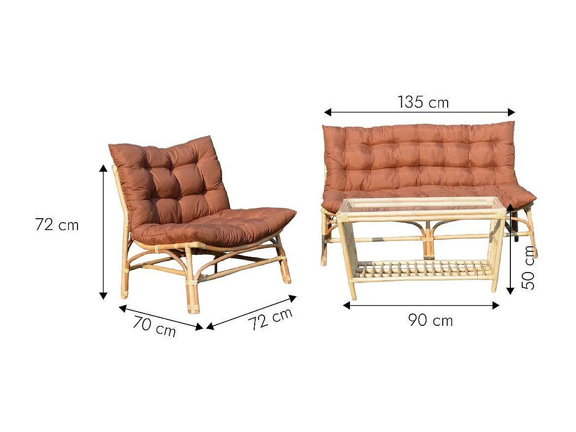 Salon de jardin en rotin avec coussins terracotta Rattan