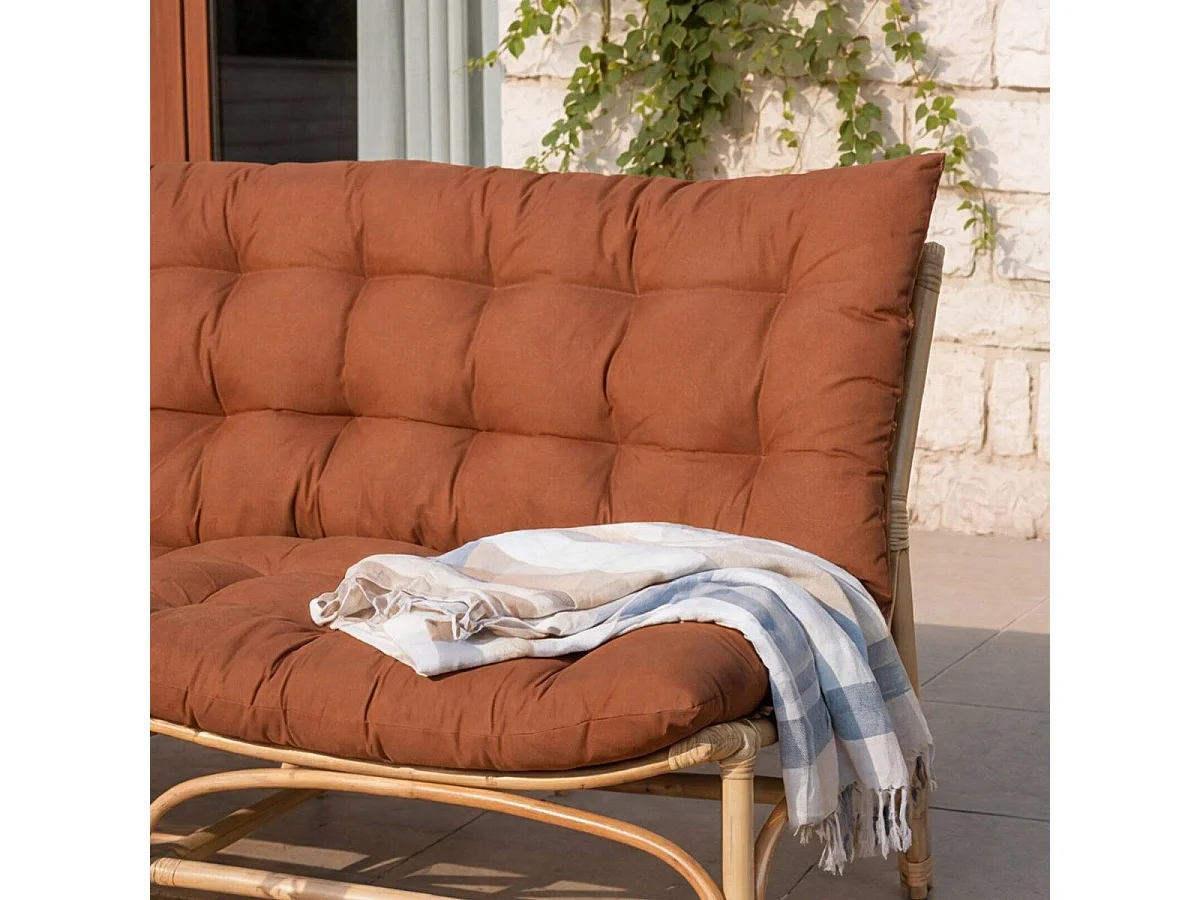 Salon de jardin en rotin avec coussins terracotta Rattan