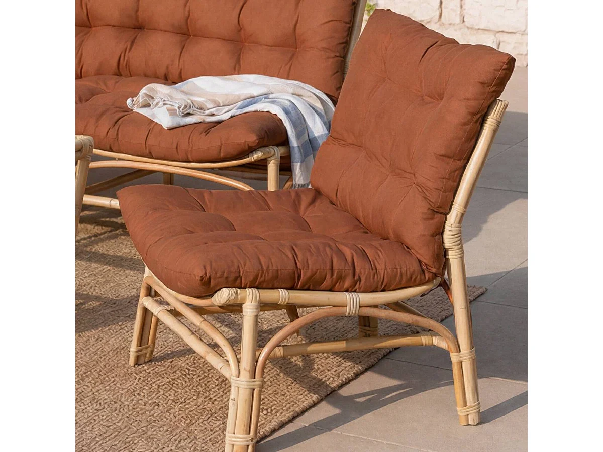 Salon de jardin en rotin avec coussins terracotta Rattan