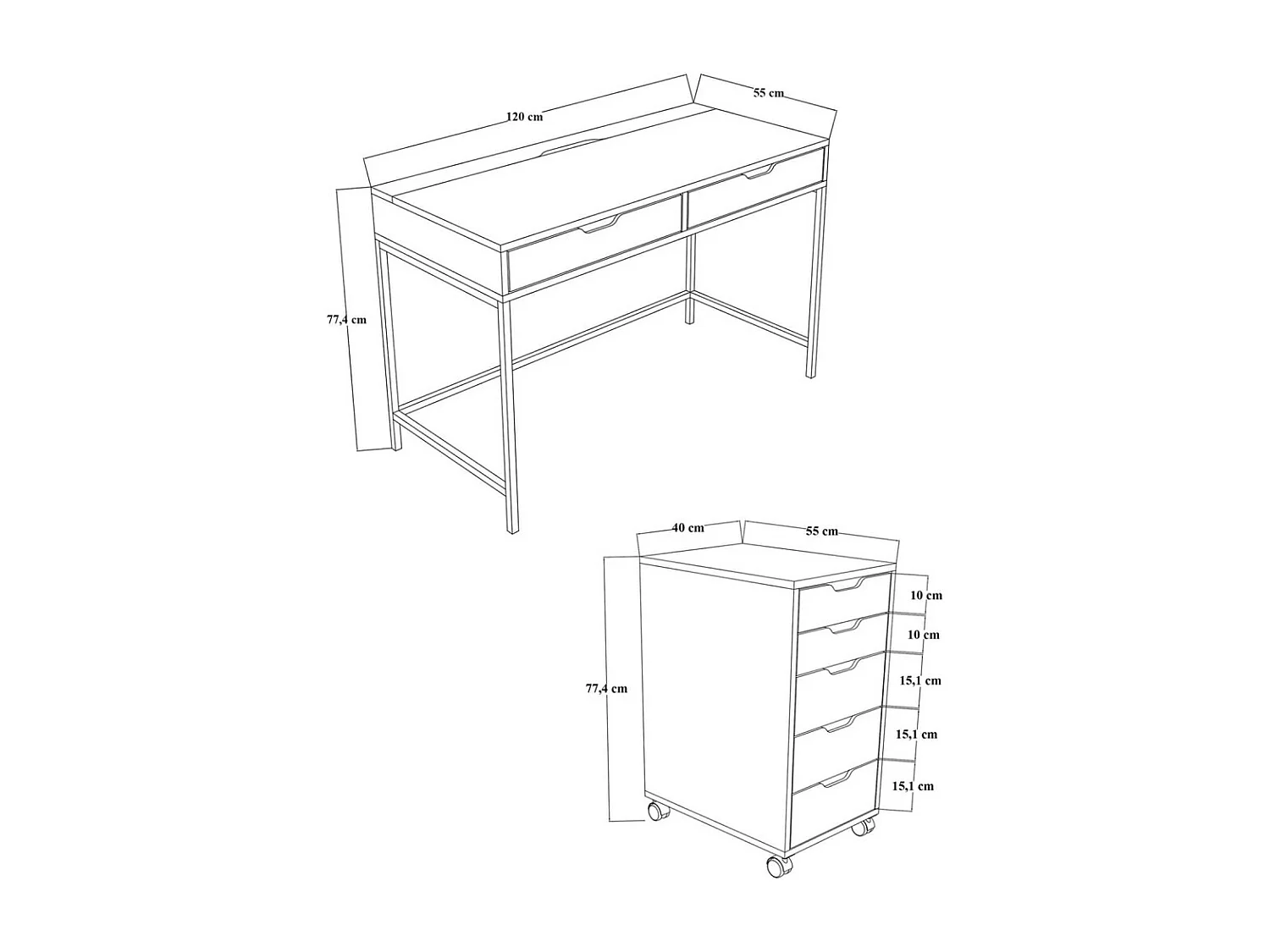 Bureau avec tiroirs en aggloméré Working Bureau et caisson