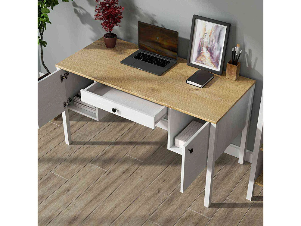 Bureau avec rangements en aggloméré Frannie 2 placards et 1 tiroir