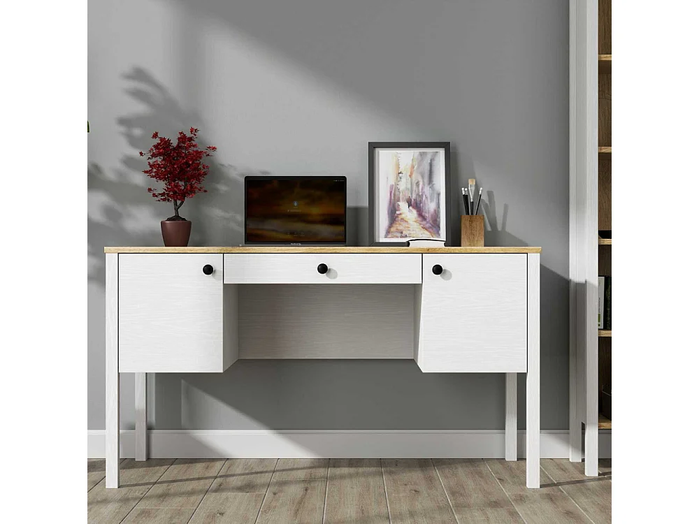 Bureau avec rangements en aggloméré Frannie 2 placards et 1 tiroir