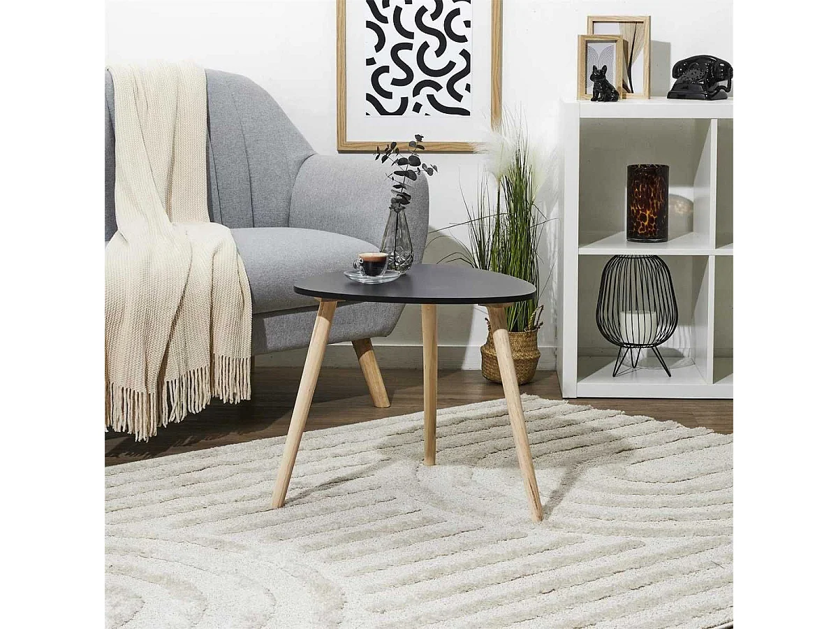 Table d'appoint forme triangulaire H40cm noire pieds en pin massif - KAREN