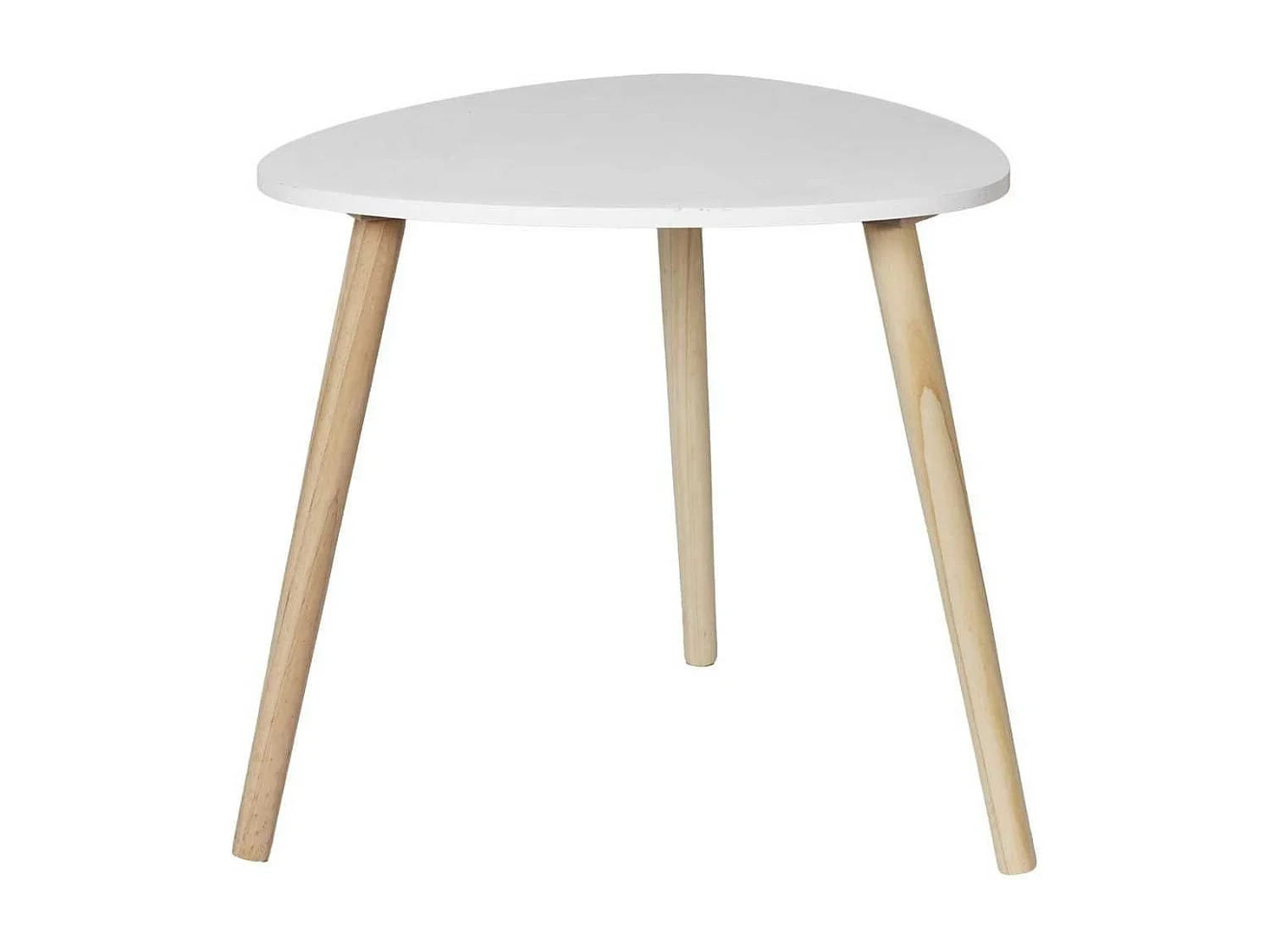 Table d'appoint forme triangulaire H40cm blanche pieds en pin massif - KAREN