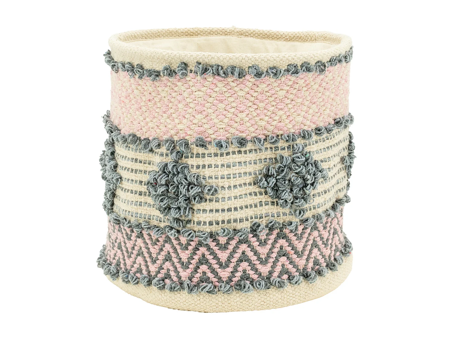 Corbeille ronde en coton recyclé rose et bleu